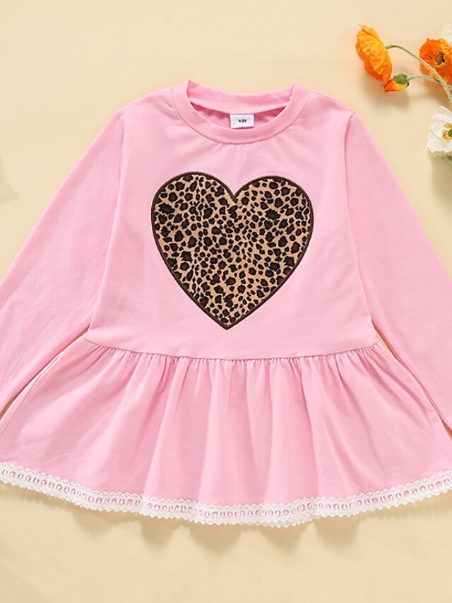 Baby & Kids Girls Clothing | Kids Girls Clothing Set 2 Pieces Long Sleeve Black Pink Graphic Heart Leopard Ruched Bow Print Cott