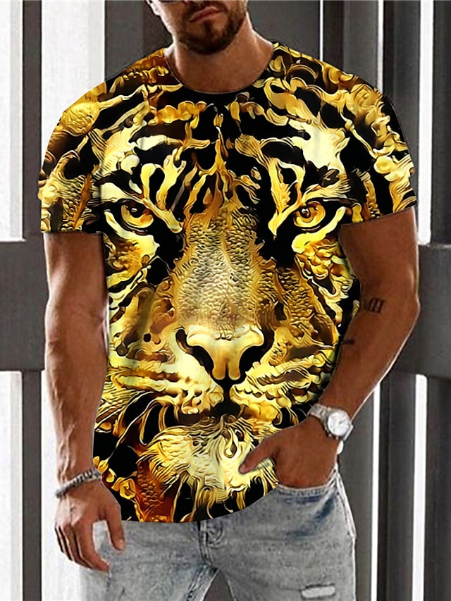 Men's Unisex T shirt Tee Animal Tiger Graphic Prints Crew Neck Black ...