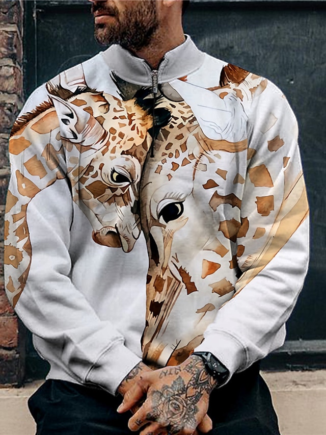 Mens Clothing Mens Hoodies & Sweatshirts | Mens Unisex Sweatshirt Pullover Graphic Prints Giraffe Quarter Zip Print Casual Daily