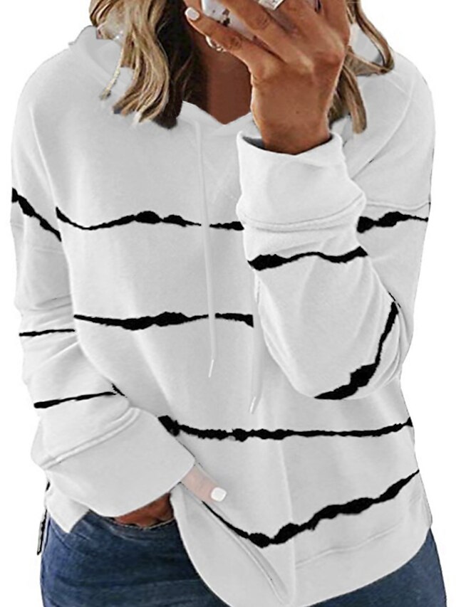 Womens Clothing Plus Size Collection | Womens Plus Size Tops Hoodie Sweatshirt Striped Print Long Sleeve V Neck Streetwear Daily