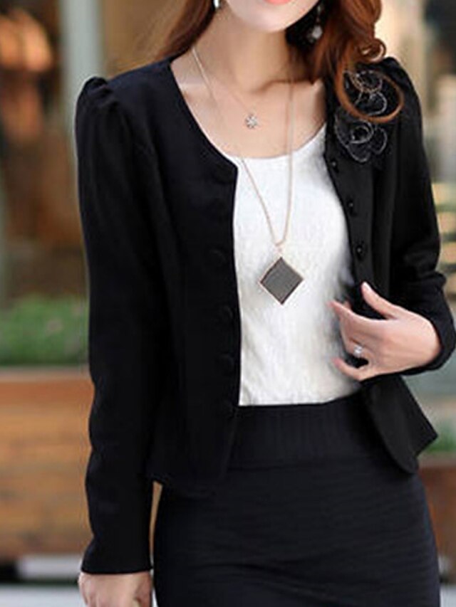 Women's Blazer Fall Short Bow Coat White Black Pink Fuchsia Elegant ...