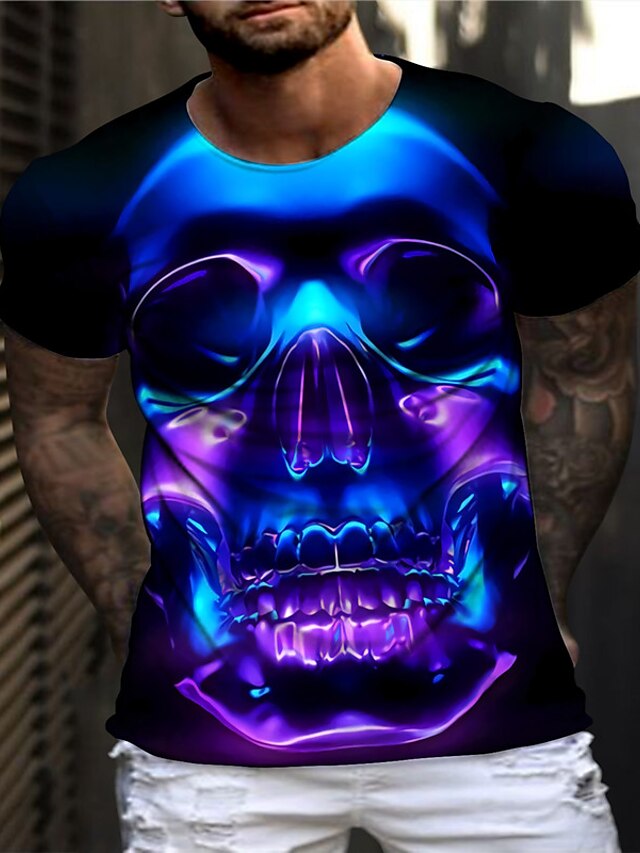 Mens Clothing Mens Tees & Tank Tops | Mens Unisex T shirt Tee 3D Print Graphic Prints Skull Skeleton Crew Neck Daily Holiday Pri