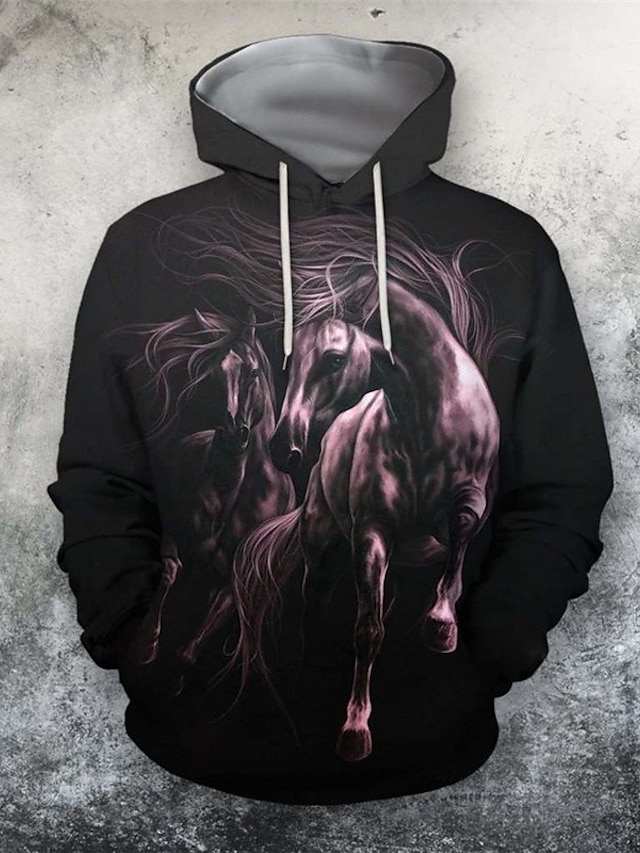 Mens Clothing Mens Hoodies & Sweatshirts | Mens Pullover Hoodie Sweatshirt Graphic Prints Horse Print Casual Daily Sports 3D Pri