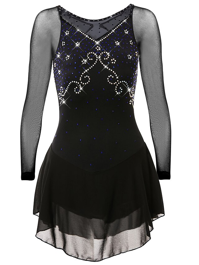 Sports & Outdoors Ice Skating | Figure Skating Dress Womens Girls Ice Skating Dress Outfits Black Mesh Spandex Practice Professi