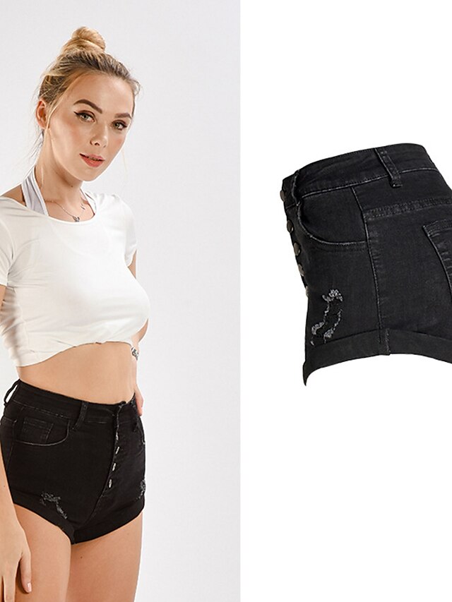 Womens Clothing Womens Bottoms | Womens Chic & Modern Fashion Jeans Shorts Pocket Short Pants Casual Weekend Micro-elastic Plain