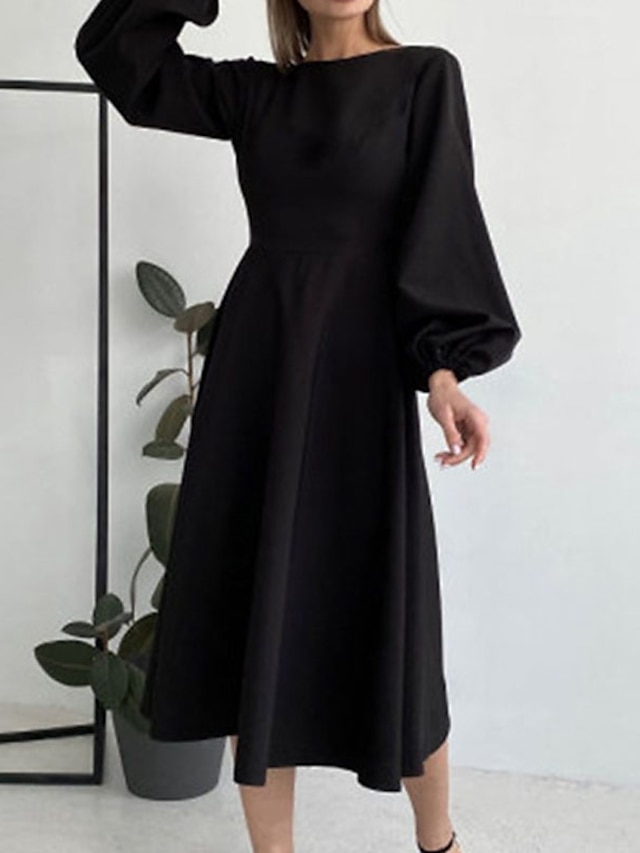 Womens Clothing Womens Dresses | Womens A Line Dress Midi Dress White Black Pink Long Sleeve Solid Color Backless Spring Summer 