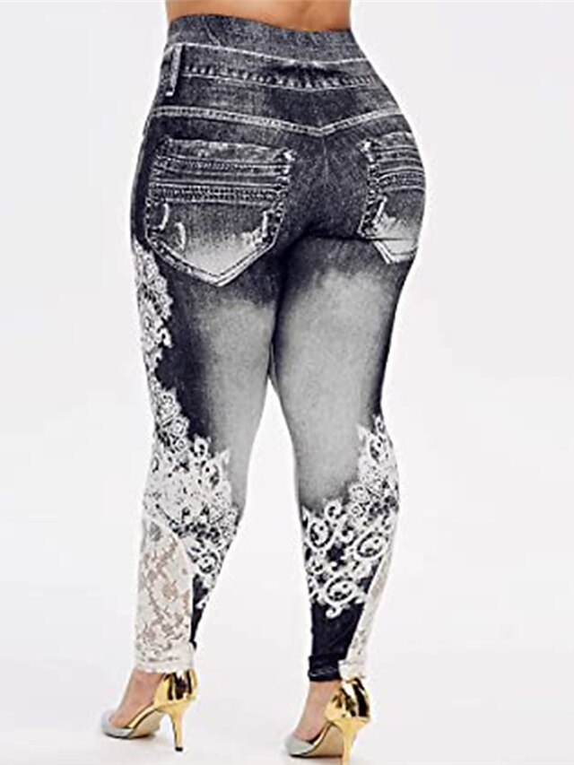 Womens Clothing Plus Size Collection | Womens Plus Size Pants Leggings Lace Pocket Print Floral Gradient Sporty Streetwear Home 