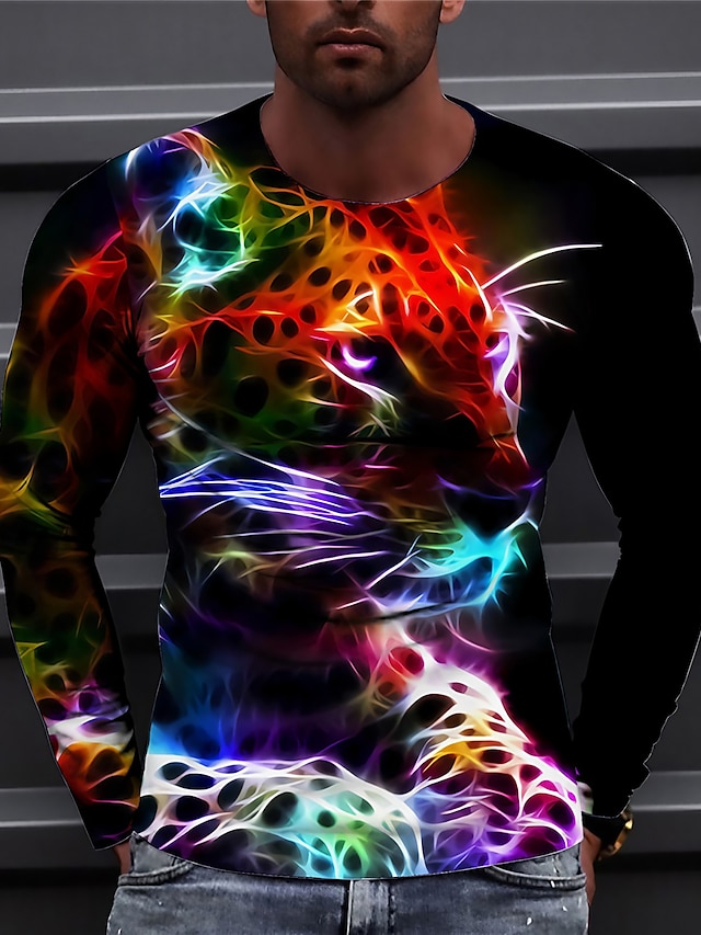  Herre Unisex T skjorte Tiger Grafiske trykk Crew-hals Svart 3D-utskrift Daglig Ferie Langermet Trykt mønster Klær Designer Fritid Stor og høy