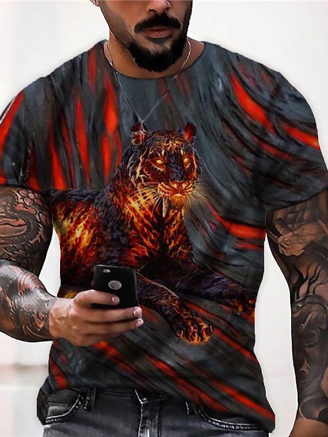 Mens Clothing Mens Tees & Tank Tops | Mens Unisex T shirt Tee 3D Print Leopard Graphic Prints Animal Crew Neck Daily Holiday Pri