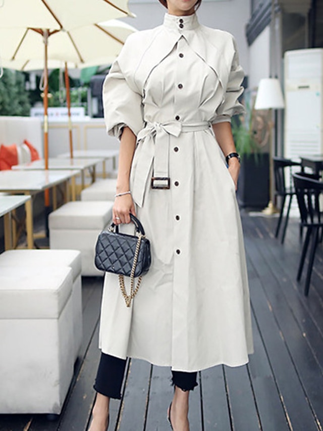 Womens Clothing Womens Outerwear | Womens Trench Coat Street Daily Going out Spring Summer Long Coat Stand Collar Regular Fit Br