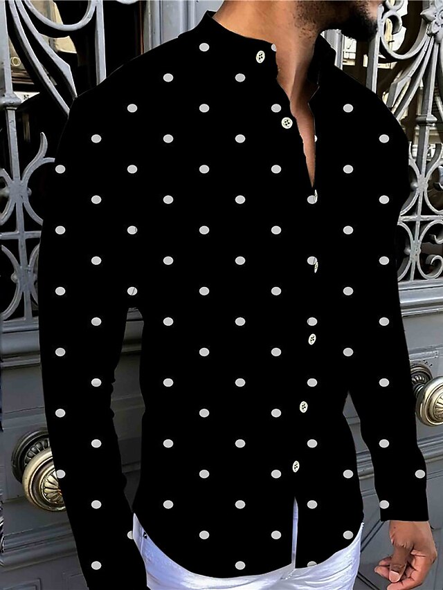 Men's Polka Dot Geometric Pattern Shirt Button Up Shirt Long Sleeve Fashion Designer Casual Outdoor Casual Daily Summer Spring Turndown Print Button-Down Black2