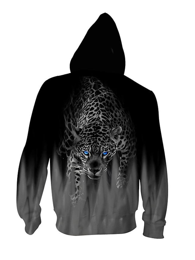 Mens Clothing Mens Hoodies & Sweatshirts | Mens Unisex Full Zip Hoodie Jacket Leopard Graphic Prints Animal Zipper Print Daily S