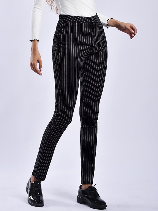 Womens Clothing Womens Bottoms | Womens Fashion Skinny Jeans Pocket Ankle-Length Pants Daily Weekend Micro-elastic Stripe Comfor