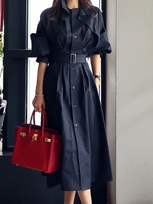 Womens Clothing Womens Outerwear | Womens Trench Coat Street Daily Going out Spring Summer Long Coat Stand Collar Regular Fit Br