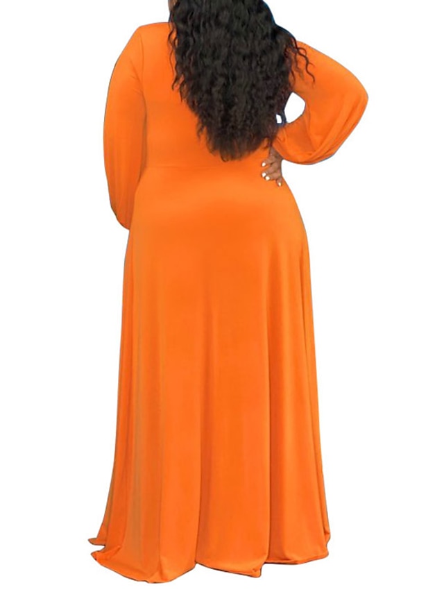 Women‘s Plus Size Curve Easter Dress Party Dress Solid Color V Neck