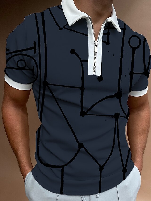  Men's Golf Shirt Eye Collar Street Casual Zipper Short Sleeve Tops Casual Fashion Streetwear Breathable Gray / Sports / Summer