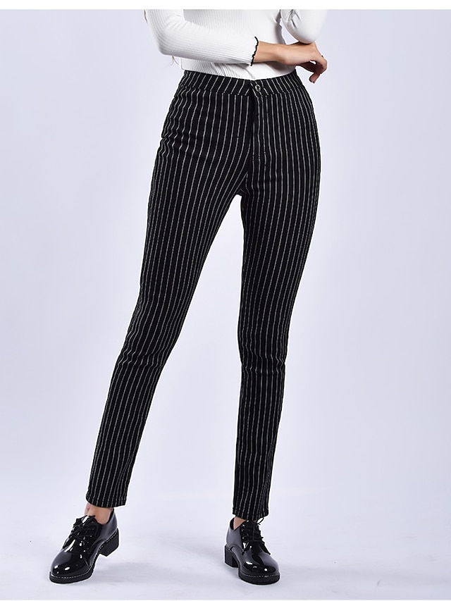 Womens Clothing Womens Bottoms | Womens Fashion Skinny Jeans Pocket Ankle-Length Pants Daily Weekend Micro-elastic Stripe Comfor