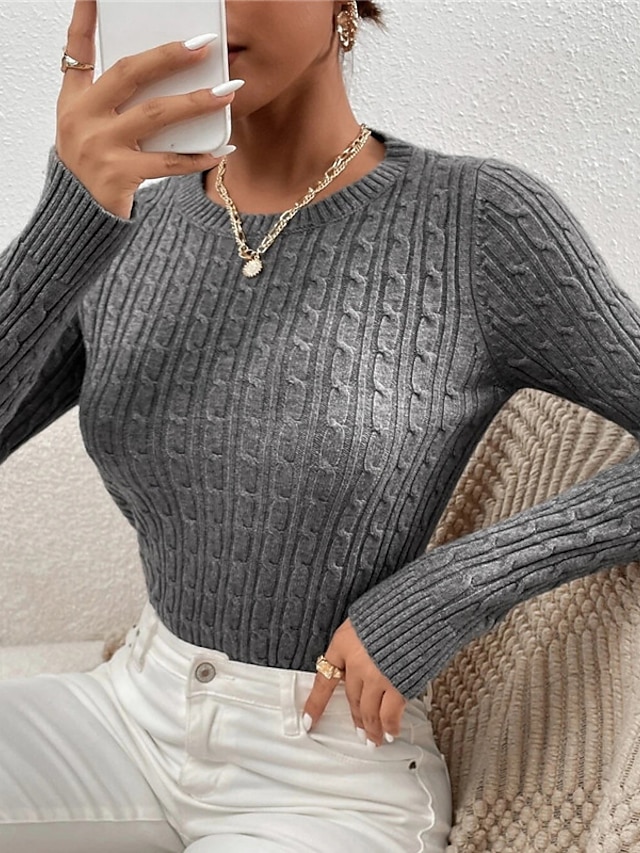 Womens Clothing Sweaters & Cardigans | Womens Pullover Sweater Jumper Knit Knitted Solid Color Crew Neck Stylish Basic Home Dail