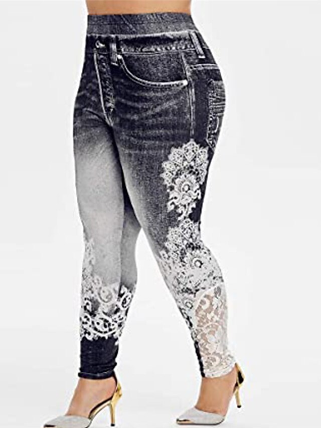 Womens Clothing Plus Size Collection | Womens Plus Size Pants Leggings Lace Pocket Print Floral Gradient Sporty Streetwear Home 