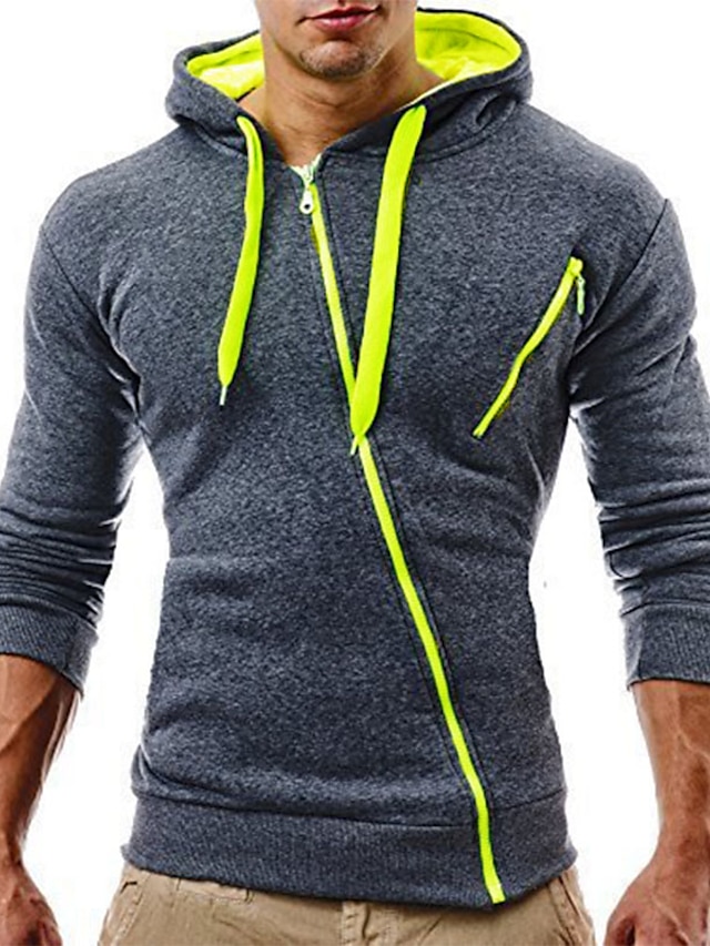 Mens Clothing Mens Hoodies & Sweatshirts | Mens Zip Up Hoodie Sweatshirt Color Block Hooded Daily Going out Weekend non-printing