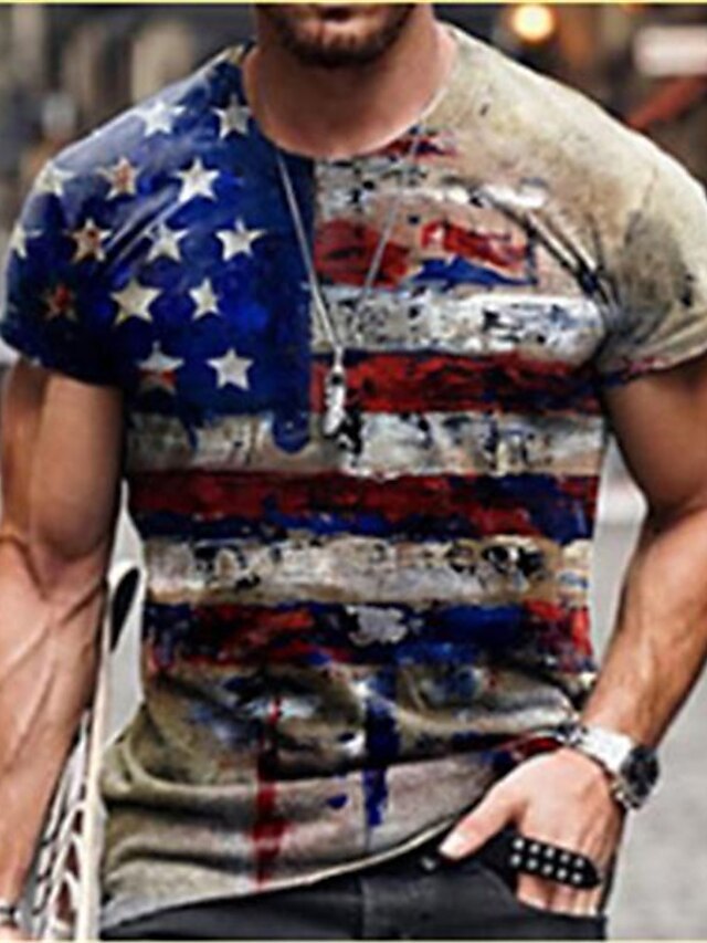 Men's T shirt Tee Shirt Tee Graphic American Flag Independence Day Crew ...