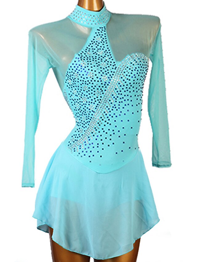 Sports & Outdoors Ice Skating | Figure Skating Dress Womens Girls Ice Skating Dress Outfits Sky Blue Open Back Patchwork Mesh Sp