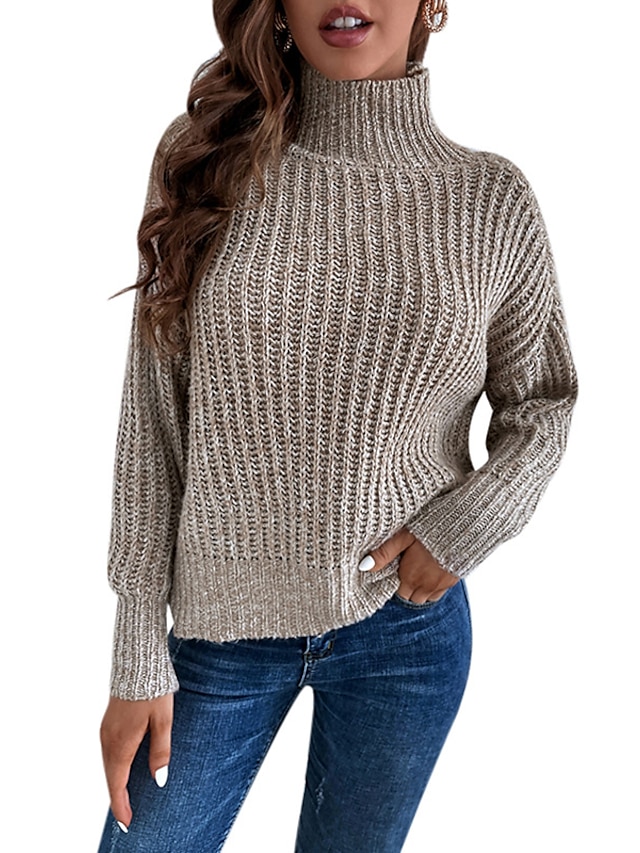 Womens Clothing Sweaters & Cardigans | Womens Pullover Sweater Jumper chunky crochet Knit Knitted Pure Color Turtleneck Stylish 