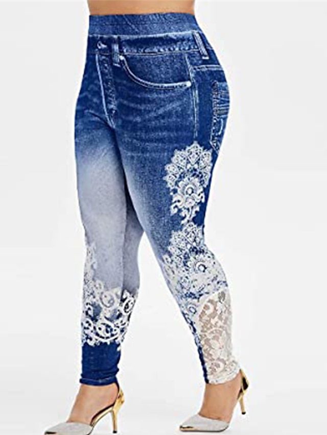 Womens Clothing Plus Size Collection | Womens Plus Size Pants Leggings Lace Pocket Print Floral Gradient Sporty Streetwear Home 