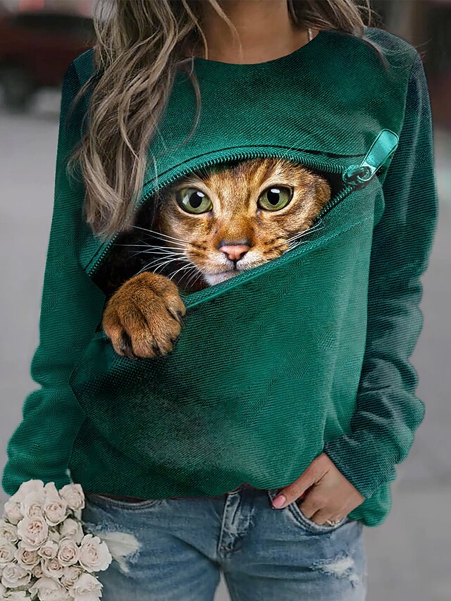  dam sweatshirt pullover katt 3d djurtryck fritidssport 3d print active streetwear hoodies tröjor blå lila grön comfrt andas mjukt tyg