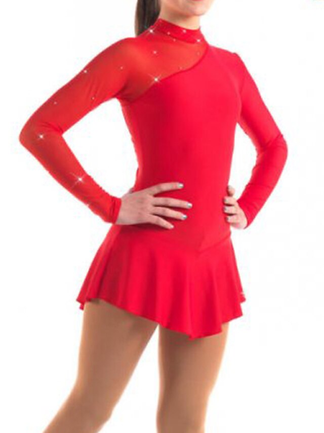 Sports & Outdoors Ice Skating | Figure Skating Dress Womens Girls Ice Skating Dress Outfits Red Mesh Spandex High Elasticity Com