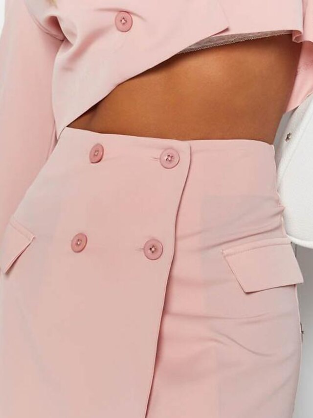 Womens Clothing Womens Tops | Womens Streetwear Plain Casual Vacation Two Piece Set V Neck Crop Top Blazer Skirt Sets Skirt Mini