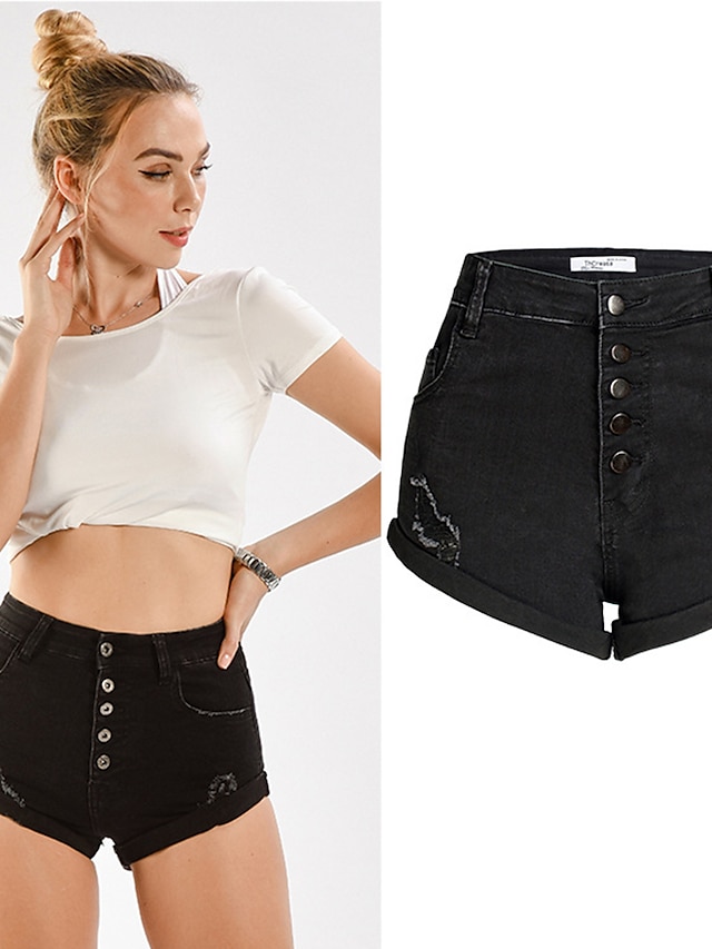 Womens Clothing Womens Bottoms | Womens Chic & Modern Fashion Jeans Shorts Pocket Short Pants Casual Weekend Micro-elastic Plain