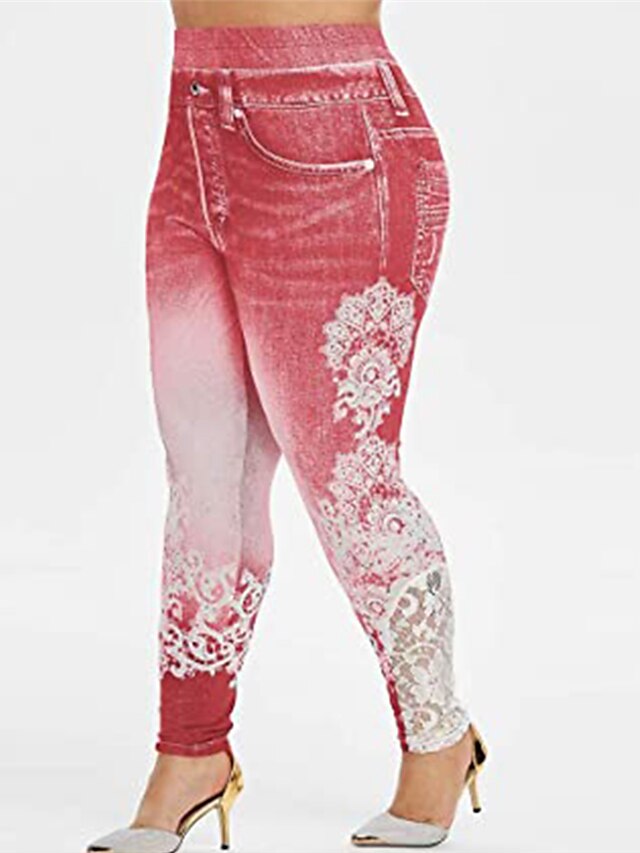 Womens Clothing Plus Size Collection | Womens Plus Size Pants Leggings Lace Pocket Print Floral Gradient Sporty Streetwear Home 