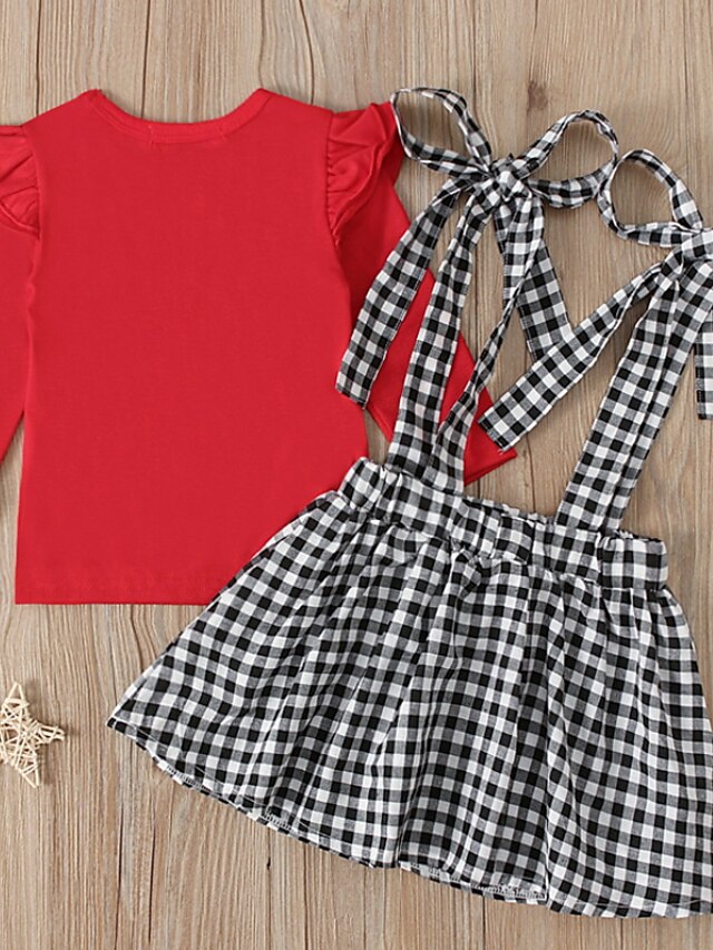 Baby & Kids Girls Clothing | Kids Girls Clothing Set 2 Pieces Long Sleeve Red Plaid Check Heart Ruffle Print Indoor Outdoor Cute