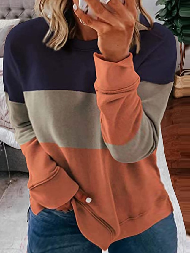 Womens Clothing Plus Size Collection | Womens Plus Size Tops Pullover Sweatshirt Color Block Patchwork Long Sleeve Crewneck Hood