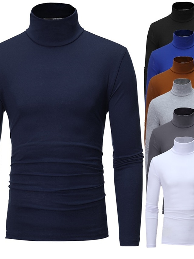  Men's Pure Color T-Shirt Thermal Mock Turtleneck Tops Long Sleeve Basic Casual Baselayers Comfort Slim Fit Pullover Shirt Tops Blouse for Autumn Navy Blue