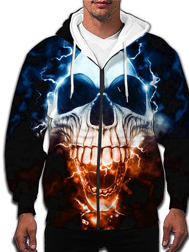 Mens Clothing Mens Hoodies & Sweatshirts | Mens Unisex Full Zip Hoodie Jacket Graphic Prints Skull Zipper Print Daily Sports 3D 