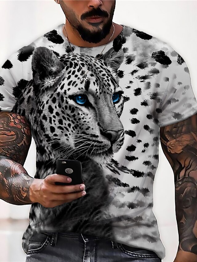 Mens Clothing Mens Tees & Tank Tops | Mens Unisex T shirt Tee 3D Print Leopard Graphic Prints Animal Crew Neck Daily Holiday Pri