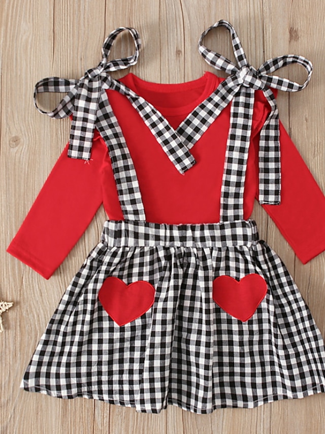 Baby & Kids Girls Clothing | Kids Girls Clothing Set 2 Pieces Long Sleeve Red Plaid Check Heart Ruffle Print Indoor Outdoor Cute