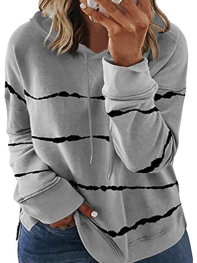 Womens Clothing Plus Size Collection | Womens Plus Size Tops Hoodie Sweatshirt Striped Print Long Sleeve V Neck Streetwear Daily