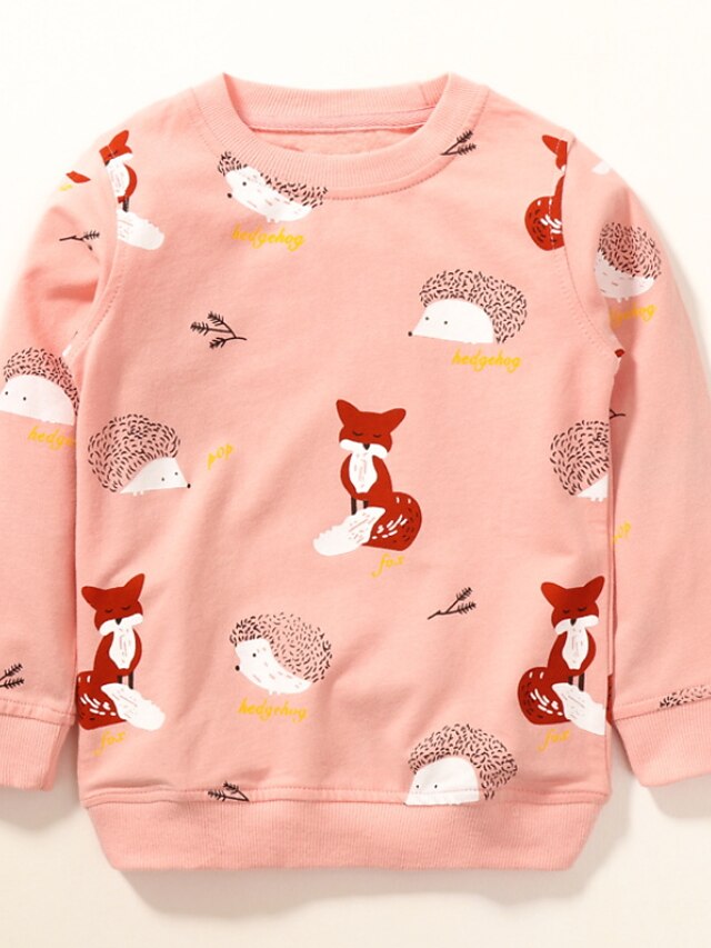 Baby & Kids Girls Clothing | Kids Girls Sweatshirt Long Sleeve Pink Fox Animal Indoor Outdoor Adorable Cute 2-8 Years - JA99738