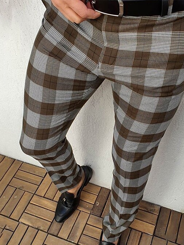 X-Future Mens Drawstring Slim Fit Stylish Plaid Check Striped Zipper Patchwork Lounge Pants