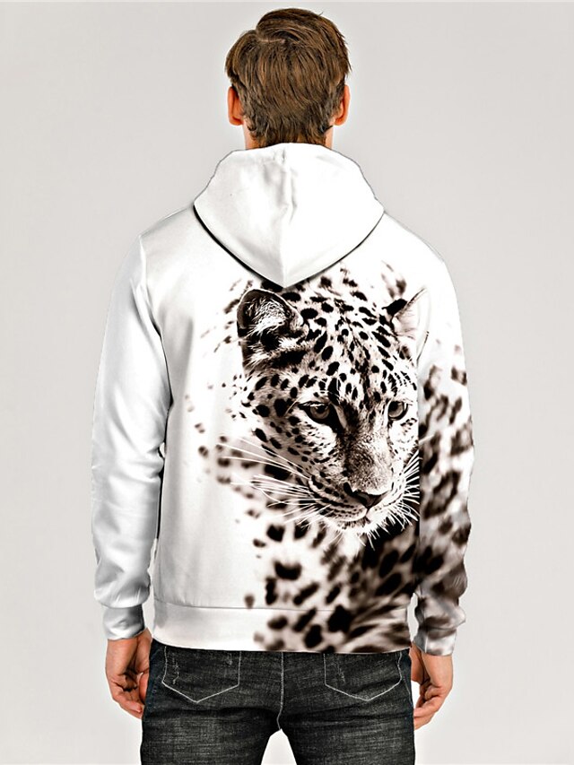 Mens Clothing Mens Hoodies & Sweatshirts | Mens Unisex Pullover Hoodie Sweatshirt Leopard Graphic Prints Animal Print Daily Spor