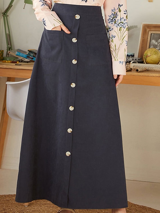 Womens Clothing Womens Bottoms | Womens Fashion Long Skirts Casual / Daily Weekend Solid Colored Split Navy Blue S M L - RT21130