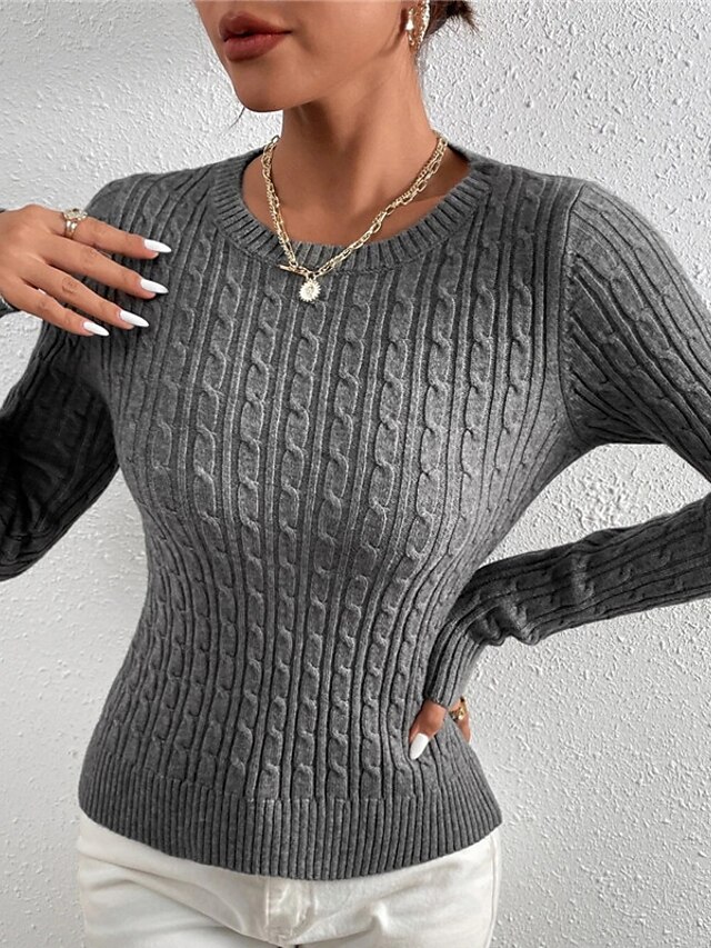 Womens Clothing Sweaters & Cardigans | Womens Pullover Sweater Jumper Knit Knitted Solid Color Crew Neck Stylish Basic Home Dail