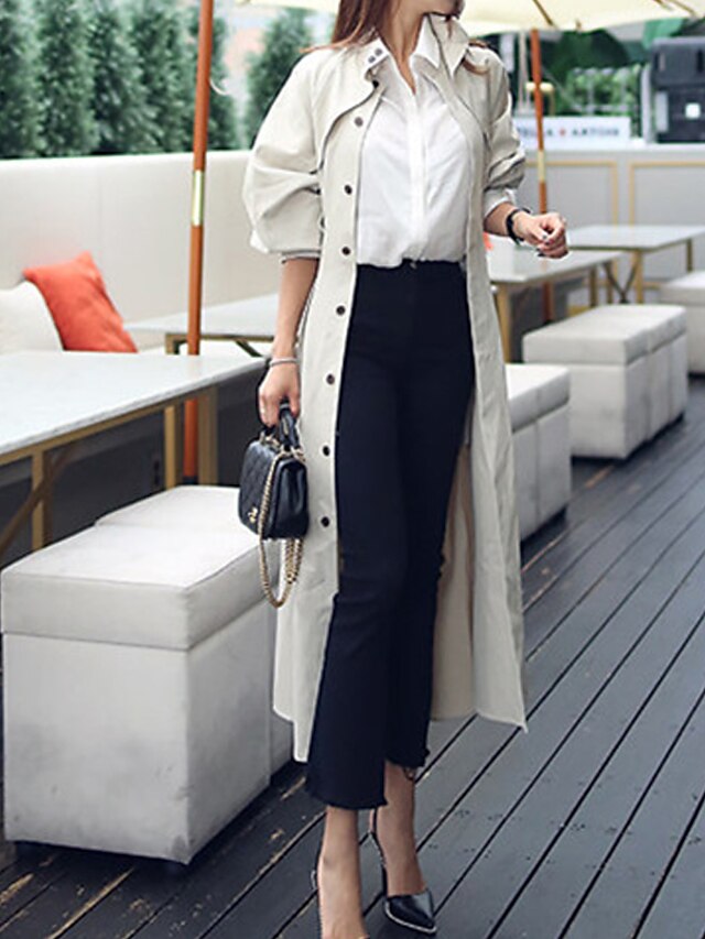 Womens Clothing Womens Outerwear | Womens Trench Coat Street Daily Going out Spring Summer Long Coat Stand Collar Regular Fit Br