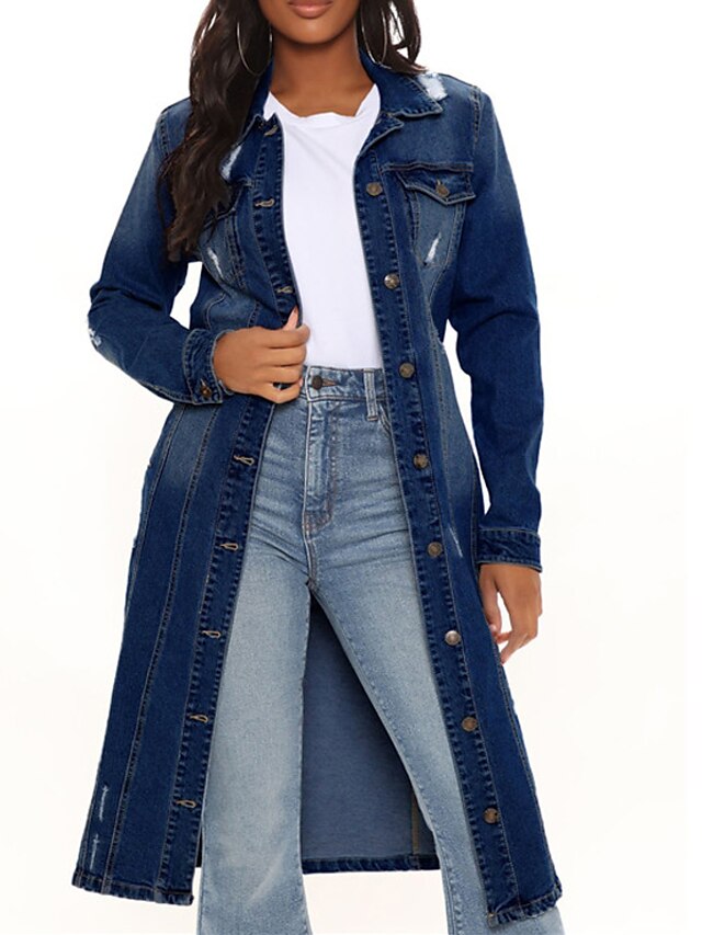 Womens Clothing Womens Outerwear | Womens Denim Jacket Street Daily Going out Spring Summer Long Coat Regular Fit Breathable Cas