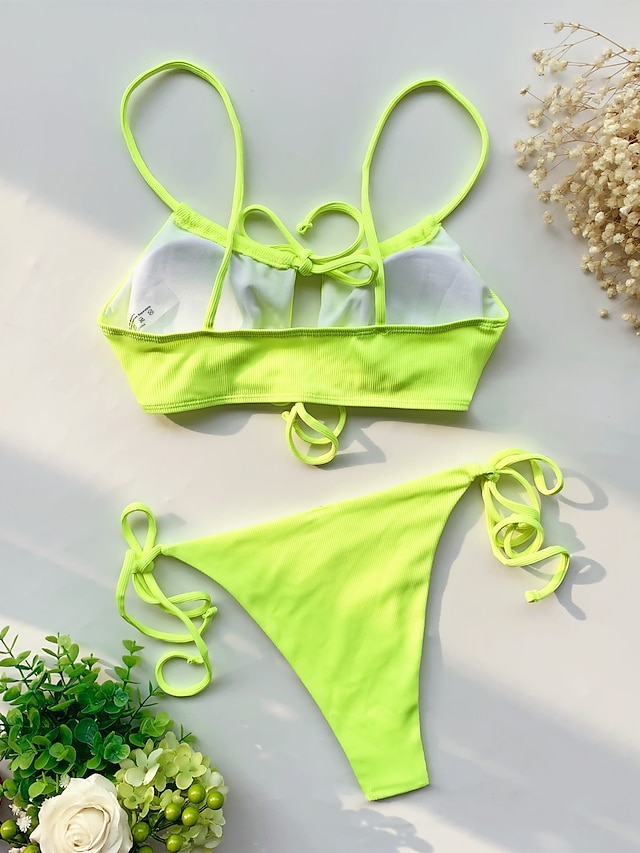 Womens Clothing Womens Swimwear | Womens Swimwear Bikini 2 Piece Normal Swimsuit Open Back Cut Out Solid Color Green Rosy Pink D