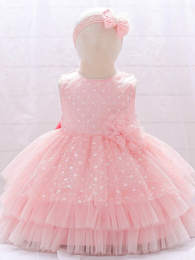 Baby & Kids Girls Clothing | Kids Little Girls Dress Solid Colored Sequin Flower A Line Dress Party Birthday Mesh Sparkle Bow Bl