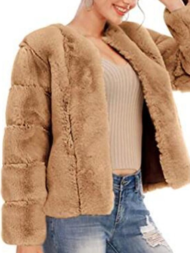 Womens Clothing Womens Outerwear | Womens Faux Fur Coat Teddy Coat Sherpa jacket Fleece Jacket Street Daily Going out Fall Winte